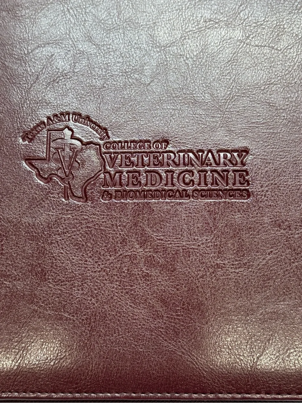 Texas A&M Vet Med Embossed Leather Portfolio Maroon Aggies Grad Gift DVM